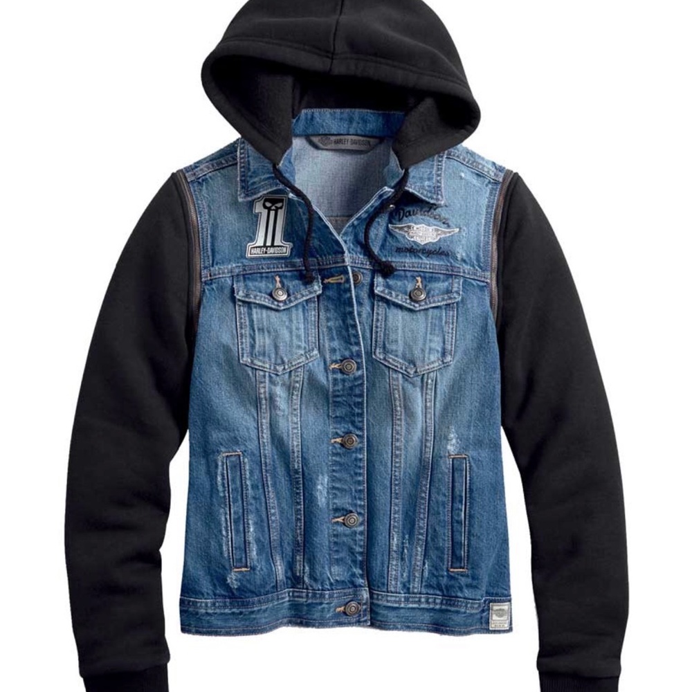 Harley-Davidson Women's Zip-Off Sleeve Denim Jacket - Indigo Wash 98402-20VW - Picture 3 of 6